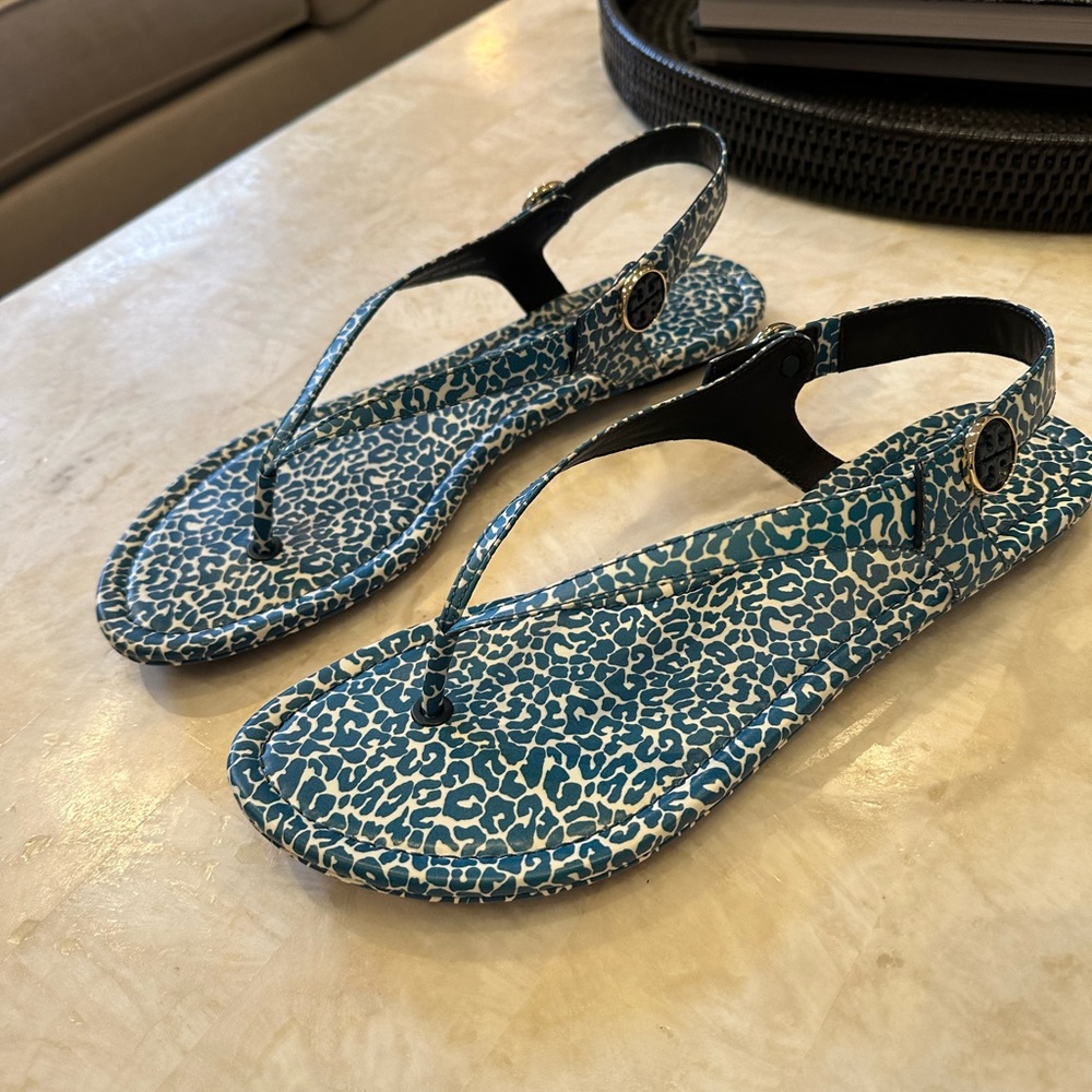 Tory Burch Blue Clouded Leopard Sandal.